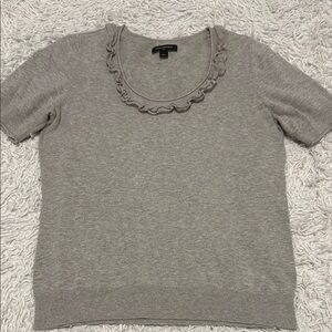 Vintage Ruffled Neck Short Sleeve Sweater